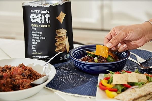 EVERY BODY EAT SNACK CRACKER THINS, CHIVE & GARLIC – GLUTEN FREE, VEGAN, DAIRY FREE, AND SEED OIL FREE, 4OZ