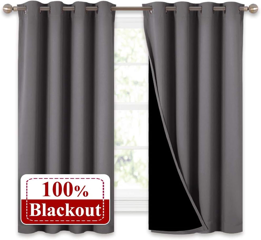 NICETOWN 100 Blackout Curtains with Black Liners, Solid Home Decor