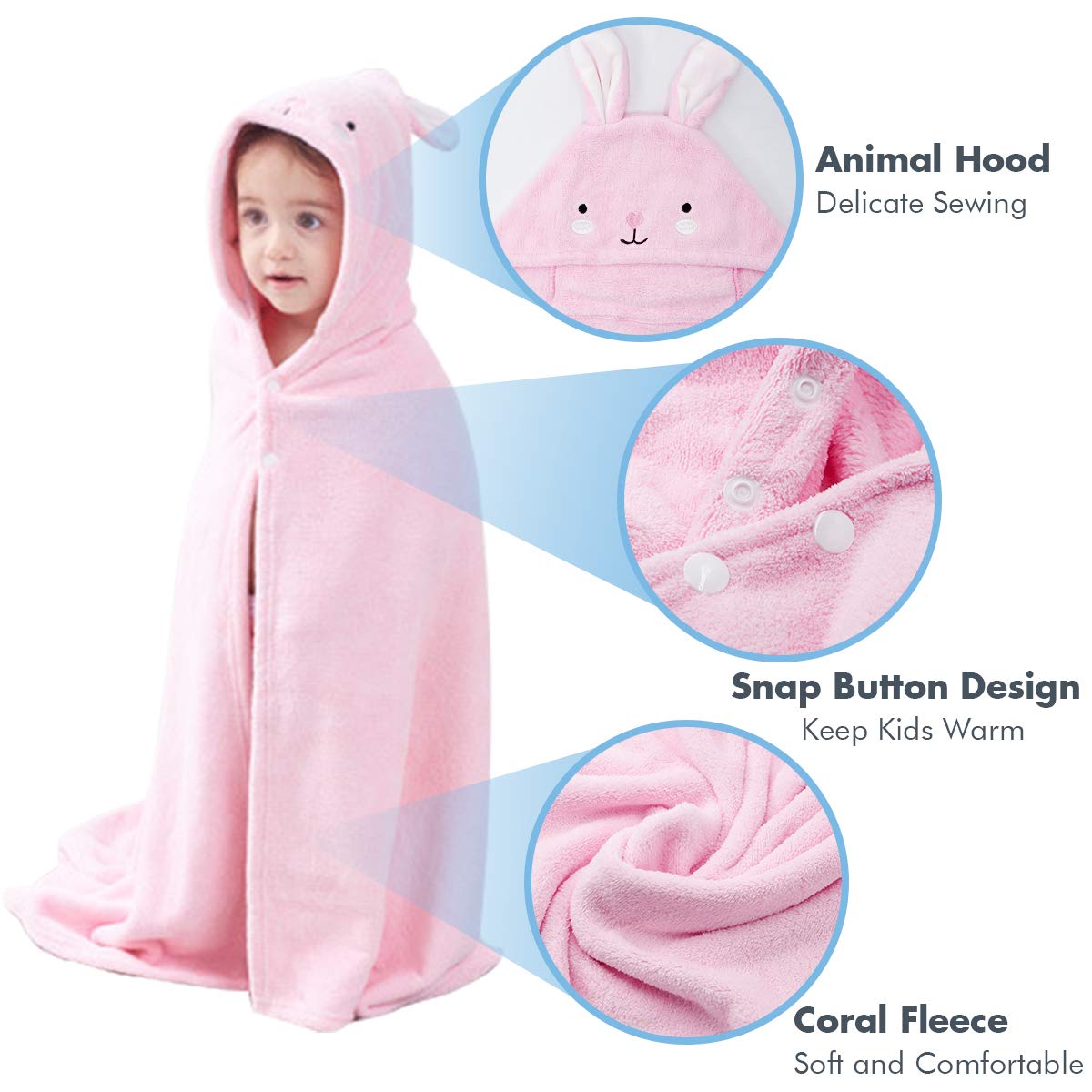 RioRand Kids Bath Towels,Premium Hooded Towel for Toddler Highly Absorbent Coral Fleece Bathrobe for Boys Girls-27.5\