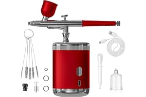 CRPEN Airbrush Kit Dual Action Airbrush Set with Compressor Portable Airbrush Set for Makeup Cake Decoration Model Painting Nail Art Barber (Red Single Action)