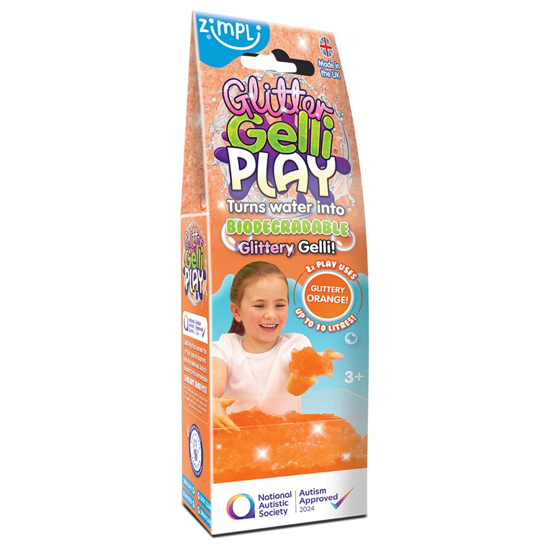 ZIMPLI - Glitter Gelli Play Orange, Magically turns water into thick, glittery goo, Play Tray Toys for Kids, Water Play, Certified Biodegradable