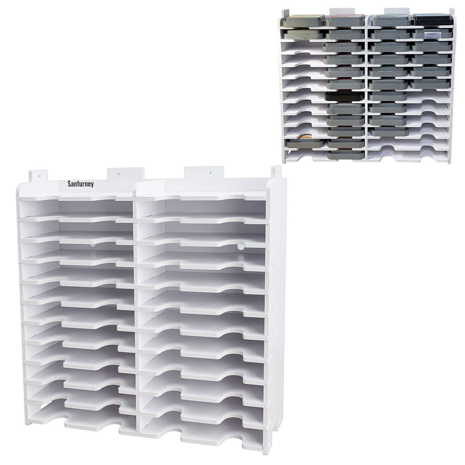 Photo 1 of Sanfurney 24 Slots Ink Pad Storage Holder and Stamp Pad Organizer Rack for 3" x 3" Ink Pads, Stackable and Wall-Mounted