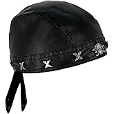 Punk Rock Biker Headwrap Skull Leather Rivet Bandana Doo Do Rag Cap Mens Black