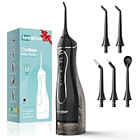 Leominor Water Flosser Pick for Teeth, 300ML Portable Oral Irrigator Upgraded Tank Removable,IPX7 Waterproof, Rechargeable Travel Teeth Cleaner, Professional Electric Flossing Machine (Black)