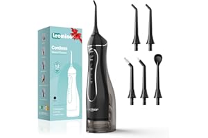Leominor Water Flosser Pick for Teeth, 300ML Portable Oral Irrigator Upgraded Tank Removable,IPX7 Waterproof, Rechargeable Travel Teeth Cleaner, Professional Electric Flossing Machine (Black)
