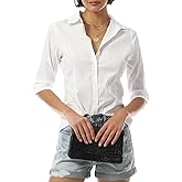 Design by Olivia Women's 3/4 Sleeve Stretch Button Down Dress Shirts Office Formal Blouse Shirts