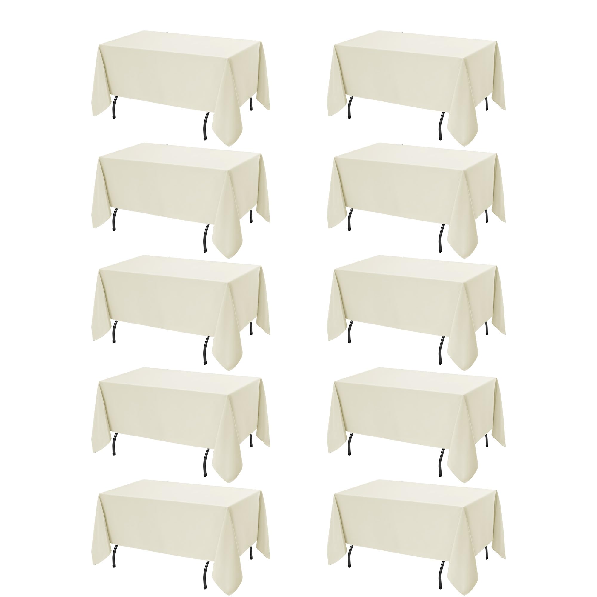 Photo 1 of Dailyset 10-Pack Ivory Tablecloths for Rectangle Tables, 60 x 120 Inches, Stain-Resistant Polyester Fabric for 6 Foot Tables - Washable Table Covers for Weddings, Banquets, Birthday Parties, Events