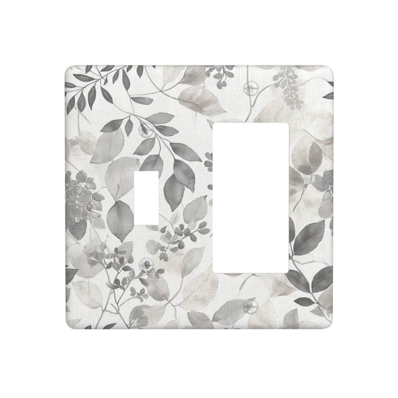 Outlet Covers Gray White Botanical Leaves Flower