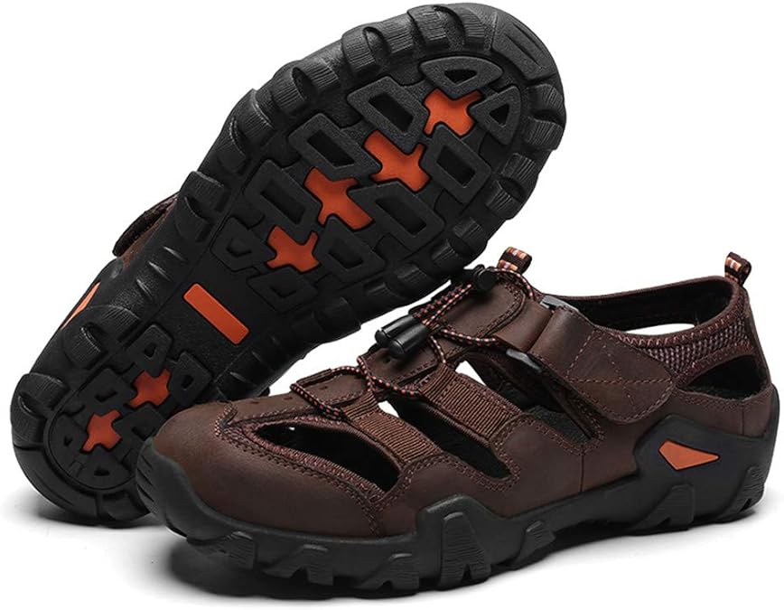 DYHQQ Mens Hiking Sandals Closed Toe Walking Sandals Hook and Loop Mesh