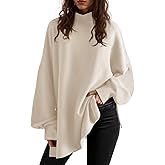 Saodimallsu Womens Turtleneck Oversized Sweaters Puff Sleeve Side Slit Casual Knit Tunic Pullover Tops