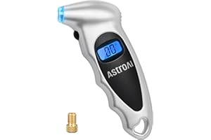 AstroAI Tire Pressure Gauge Digital 0-150PSI (Accurate in 0.1 Increments), 4 Settings Stocking Stuffers for Car Truck Bicycle with Backlight LCD and Presta Valve Adaptor, Sliver