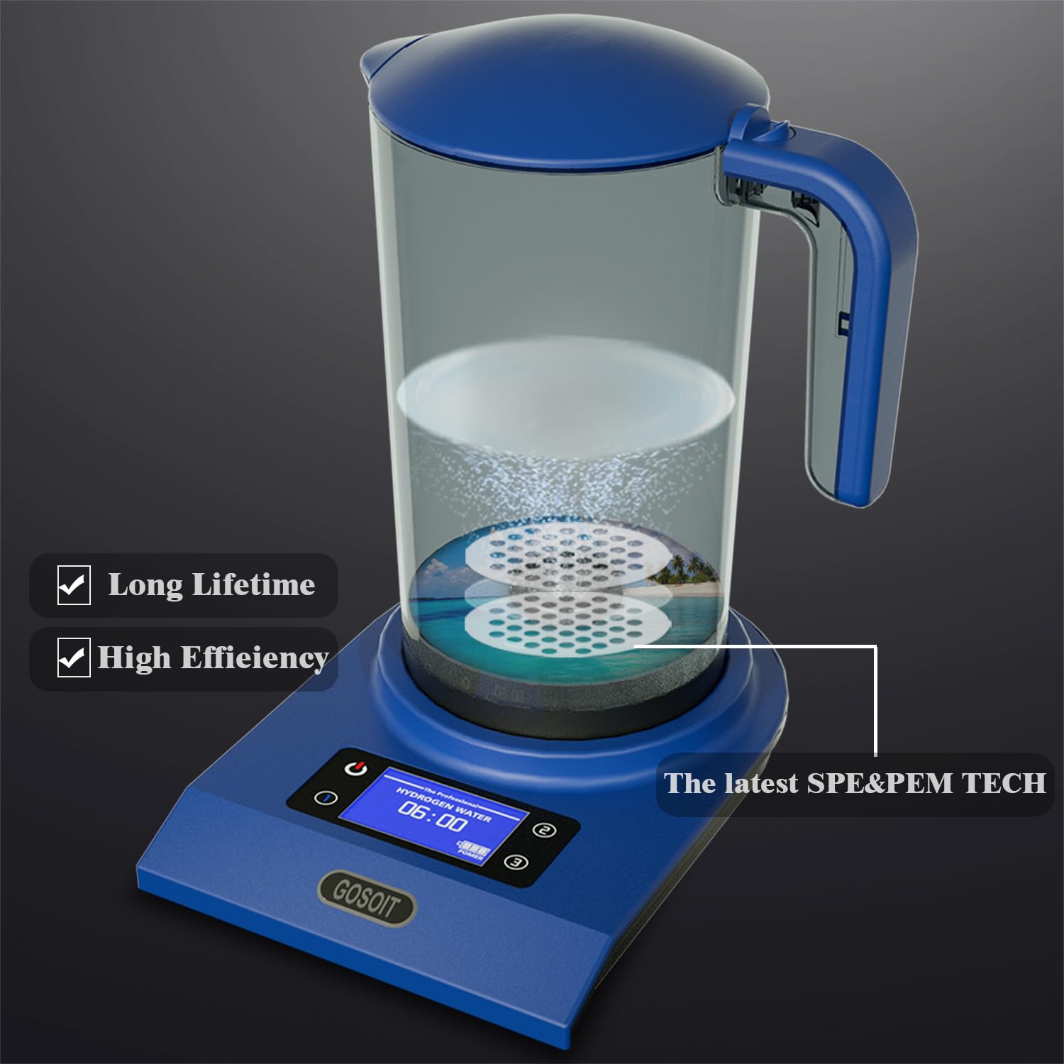 GOSOIT Hydrogen Alkaline Water Machine Generator Maker,Hydrogen Alkaline Water Pitcher Dispenser Ionized Water LED Display and Smart Touch Operation,Used for Home and Office 2.0 L…