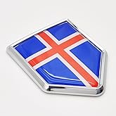 Overdecor Iceland Flag Decal Stickers Car Emblem Icelandic Car Accessories Decorations Chrome Shield Flag Sticker Decals for Cars Truck Vehicles, 2 Pack