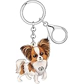 HUAGEO Acrylic Cute Heart Papillon Dog Keychain Purse Car Keys Backpack Puppy Pets Jewelry Gifts For Women Dog Lovers Charms