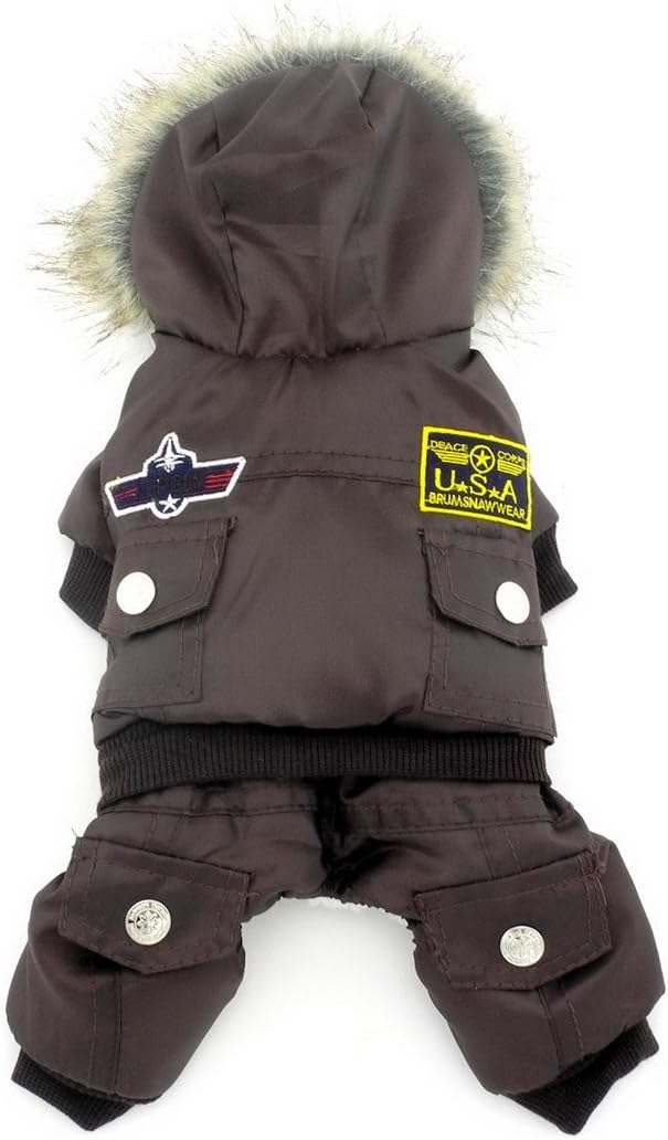 Zunea Padded Waterproof Small Dog Cat Winter Jumpsuit Pet Puppy Jacket Coat Fleece Warm Snowsuit Airman Chihuahua Yorkie Overalls Outfits Clothes Apparel Brown XS - Image 4