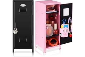 Vercraft 2 Pcs Christmas Mini Metal Locker Storage with Lock and 2 Keys 10.8 Inch Small Money Security and Cash Safe Box for Jewelry Xmas Santa School Home Office Desktop Container(Pink,Black)