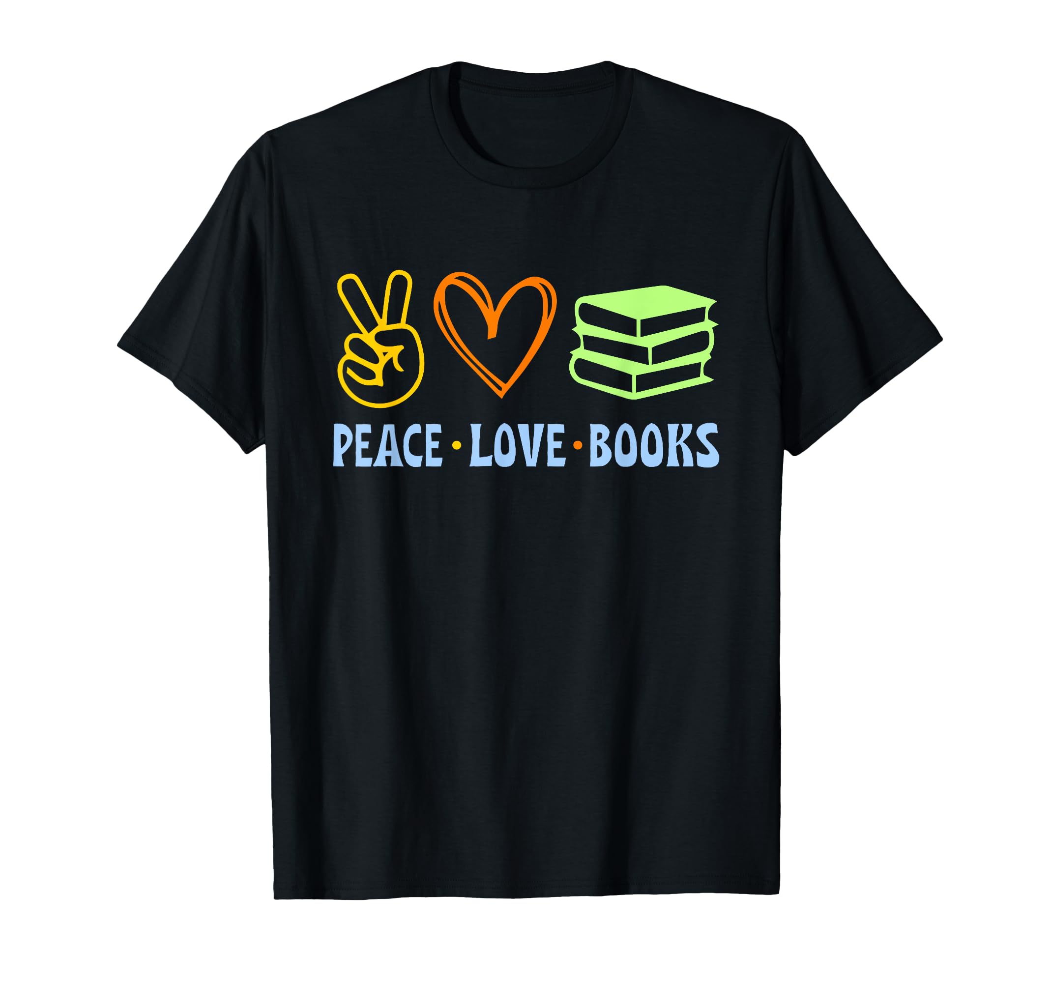 Peace Love Books Symbols Reading Quote Book Lover T-Shirt — image 1