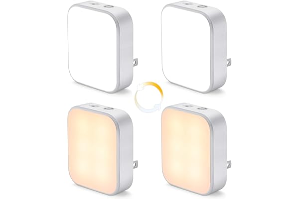 Lomotech Plug-in LED Night Light, 4 Pack Adjustment Lighting White Night Lights, Dusk to Dawn Sensor Nightlight, ETL Certifie