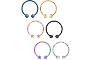 Ruifan 316L Surgical Steel Non-Piercing Fake Faux Clip On Septum Nose Hoop Ring Body Jewelry Piercing Unisex 20 Gauge 5/16"(8mm) 2-6PCS