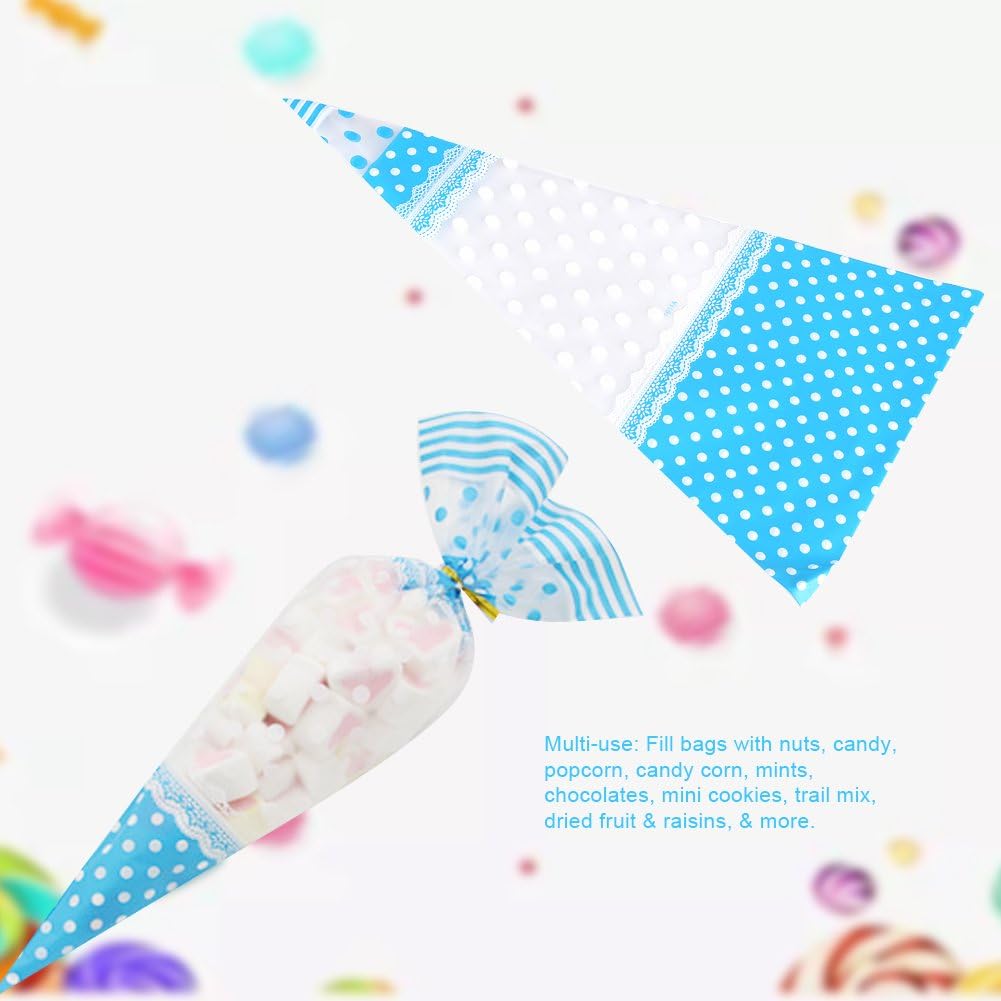 50pcs clear cellophane bags bulk, cone-shaped popcorn bags, resealable candy bags with twist tie - Image 4