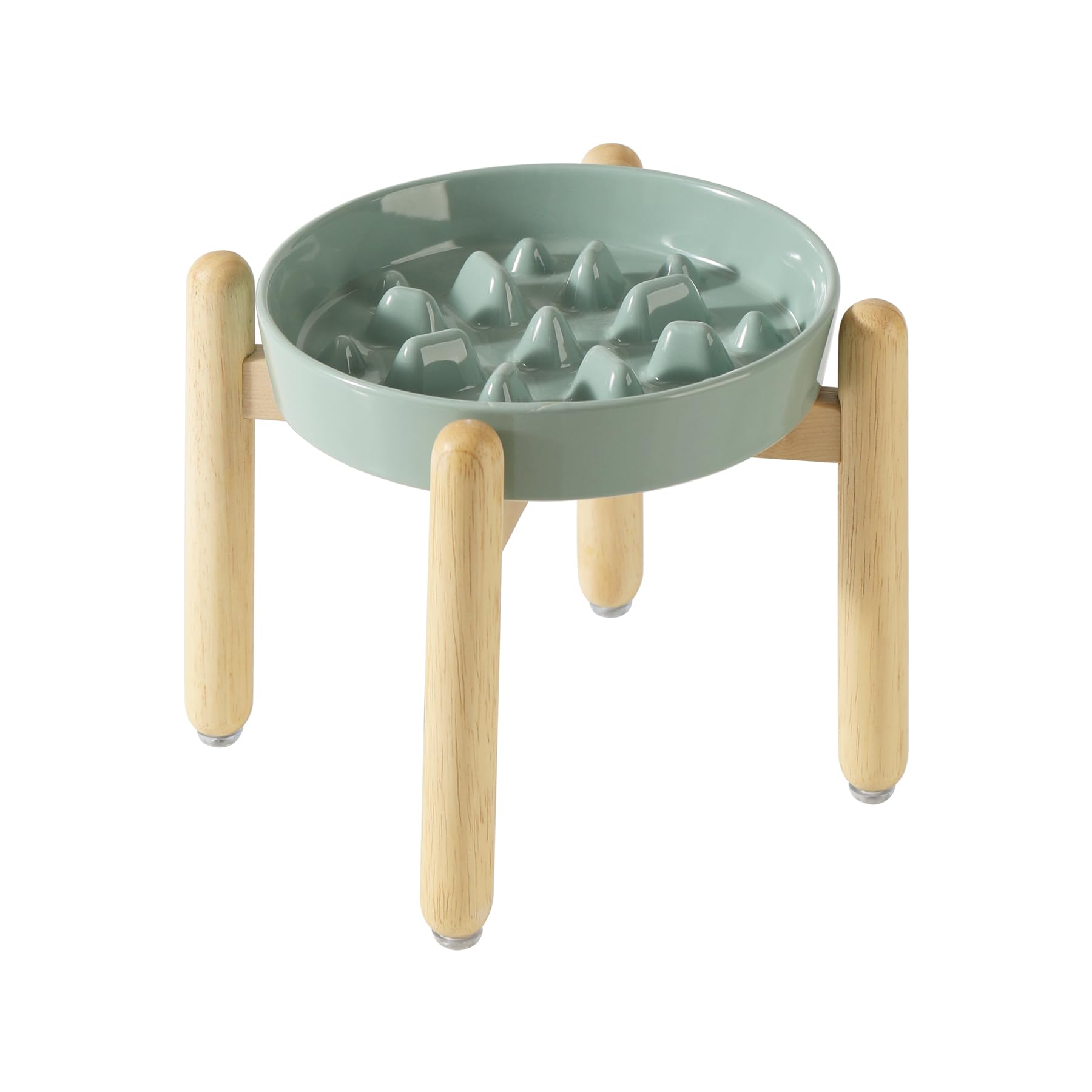 Photo 1 of Havniva 8.2inch Ceramic Dog Raised Slow Feeder Set, Elevated Bowl with Wooden Stand for Large and Medium Dog, Slow Feeder Dish for Fast Easters, Stop Bloat(Light Green, Single Bowl+ Stand)