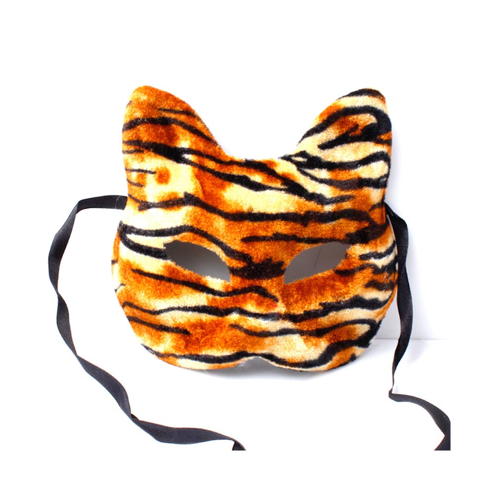 Unisex Tiger Stripe Textured Feel Animal Face Mask with Ribbon Back Fastening