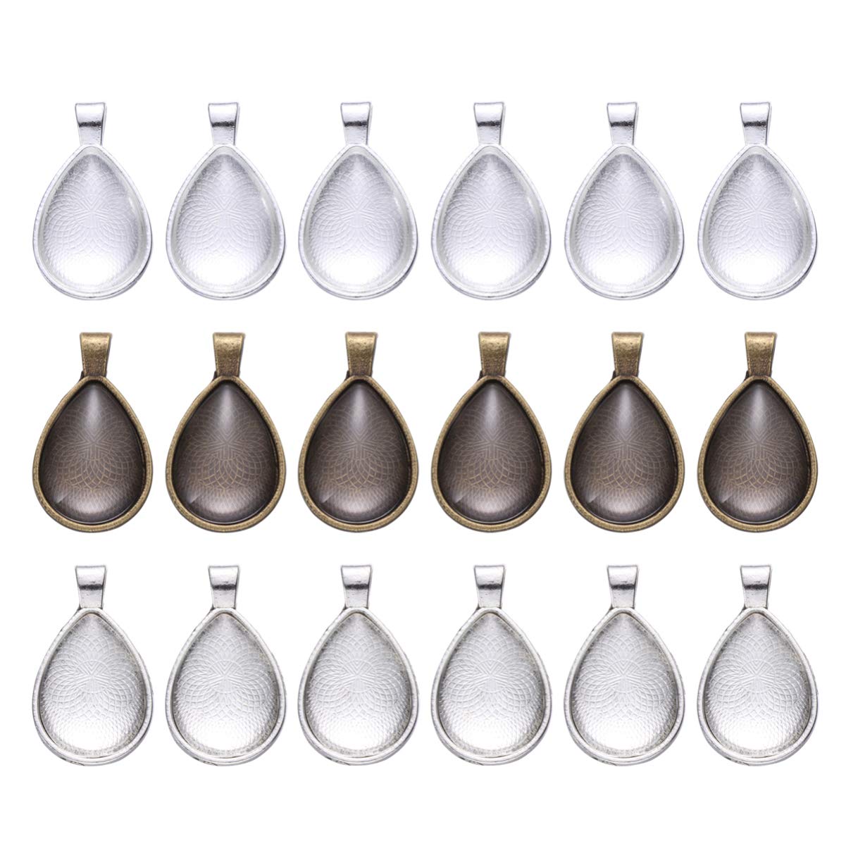 EXCEART DIY Jewelry Making Tray Pendants Teardrop Bezel Settings with Glass Dome Cabochon for Crafting Photo Resin Necklaces Unique Jewellery Accessories