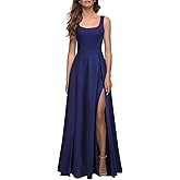 MUSHARE Women's Square Neck Sexy Split Cocktail Party Maxi Long Formal Dress