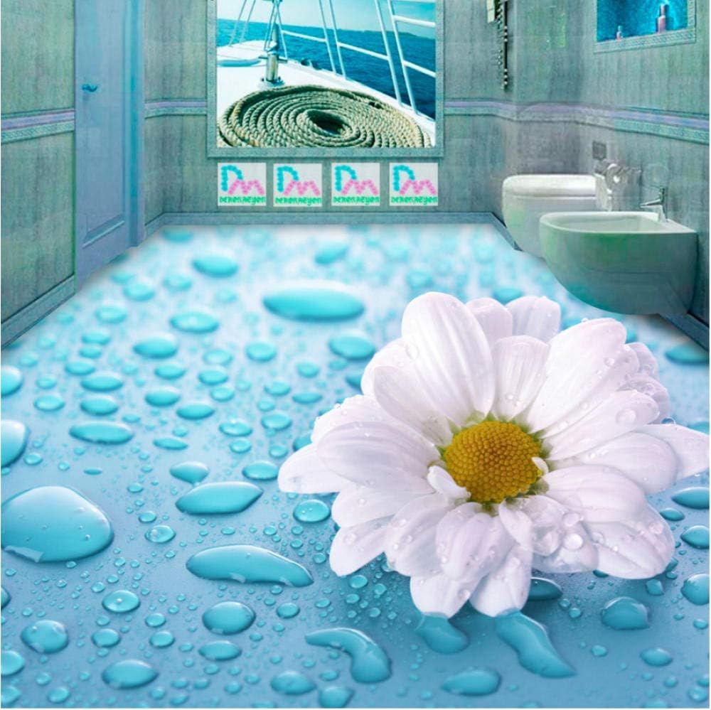 Gtfzjb Custom Floor Wallpaper 3D Stereoscopic Drops Flower Vinyl Floor Tiles Waterproof Wallpaper for Bathroom 3D Floor Mural Sticker -400X280Cm