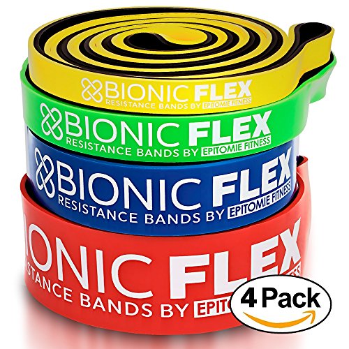 Epitomie Fitness Bionic Flex Pull Up Assistance Band - Premium Dual Layer Pull Up Assist Bands for Strength Training Exercise, Physical Therapy, Powerlifting, Stretching - Set of 4 Resistance Bands