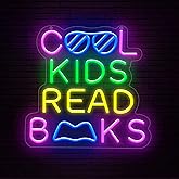 Lumoonosity Cool Kids Read Books Neon Sign - Back to School Neon Light Sign for Classroom, Study Room, Library - Classroom Lights for Teachers, Students, Book Lovers - USB Powered with ON/OFF Switch
