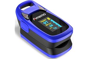 AMEMO Fingertip Pulse Oximeter with Plethysmograph and Perfusion Index, include carrying case, Large OLED Digital Display Blood Oxygen Saturation Monitor Heart Rate Monitor (Blue)