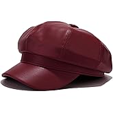 Voilipex Womens PU Leather Newsboy Cap 8 Panel Paperboy Newsie Cap Bakerboy Beret Cabbie Hat