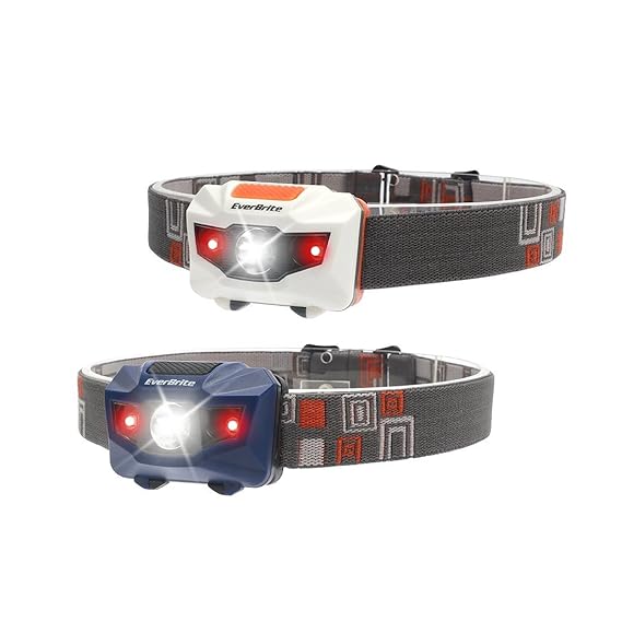 EverBrite Stirnlampe LED Kopfleuchten Kopflampen Leichtgewichts 150 Lumen für Joggen, Camping, Outdoor und Sport mit rote Lichter Alkaline AAA-Batterien inklusive 2 Pack