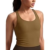 HeyNuts Zeal Bras Longline Ribbed Medium Support Sports Bras, Crisscross Back Tank Tops with Removable Pads A-D Cups