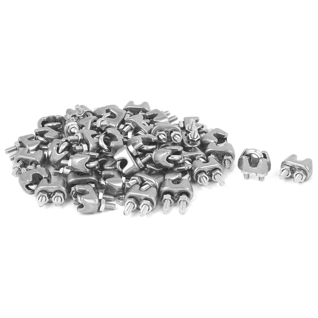 sourcingmap 2mm 304 Stainless Steel Wire Ropes Cable Clip Clamp Silver Tone 50pcs