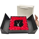 BRINGSMART Eternal Roses Gift Box with Design Necklace 100 Languages Love You Birthday Gifts for Her Women Wife Mom Girlfriend on Mothers Day Valentines Day Christmas(Black, Heart)…