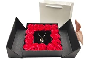 BRINGSMART Eternal Roses Gift Box with Design Necklace 100 Languages Love You Birthday Gifts for Her Women Wife Mom Girlfriend on Mothers Day Valentines Day Christmas(Black, Heart)…