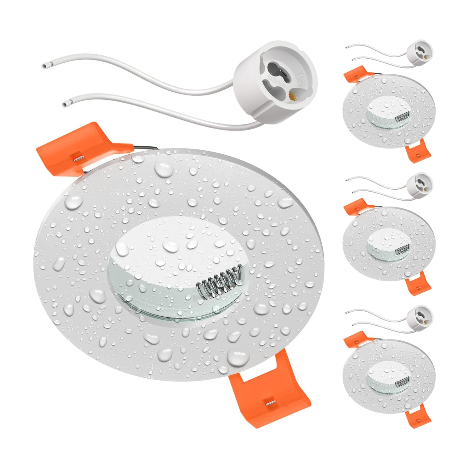 ledscom.de 4 Pieces Bathroom Ceiling recessed Frame ERID, Damp-Proof, Bathroom, IP44, Round, matt White (GU10/MR16/GU5.3/50mm) incl. GU10 Socket