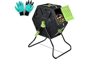 BIOGRN Compost Tumbler Single Chamber 21 Gallon Compost Bin Outdoor BPA-Free Heavy-Duty with Sliding Door Composter Tumbler for Fast Composting for Garden Outside Backyard and Yard