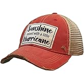VINTAGE LIFE Sunshine with A Little Hurricane Distressed Trucker Cap, Light Red, Cotton, Polyester, Indoor, Outdoor