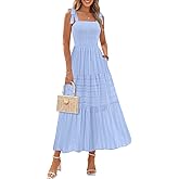 MEROKEETY Women's 2026 Spring Boho Maxi Dress Summer Beach Vacation Casual Sleeveless Smocked A Line Sundress with Pockets