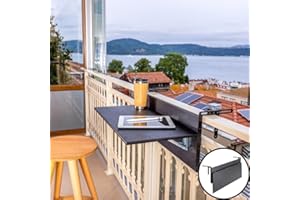 GENESIS WOODESIGN Balcony Bar Table for Railings, Outdoor Folding Deck Rail Table for Patio, Balcony Hanging Desk for Many Railings Compatible, Wooden Bar Serving Table for Porch (Black, M: 31.5 x 11.8 inches)