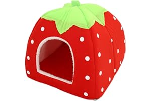Cat Bed Cute Cartoon Strawberry Cat Cave with Mat Foldable Puppy House for Home Dormitory Little Pets Living 10x10x11in| Beds
