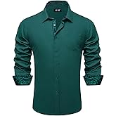 Hi-Tie Men's Wrinkle Free Inner Contrast Jacquard Long Sleeve Button Down Shirt