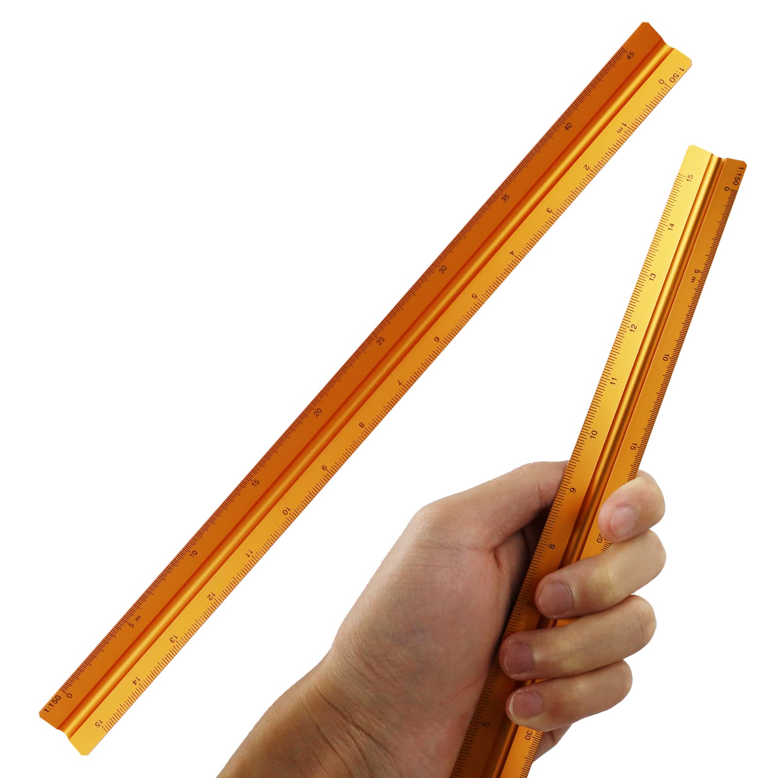 30cm Triangular Scale Ruler, SZXMDKH Metal Ruler for Architects, 1:20, 1:25, 1:50, 1:75, 1:100, 1:150 (Copper)