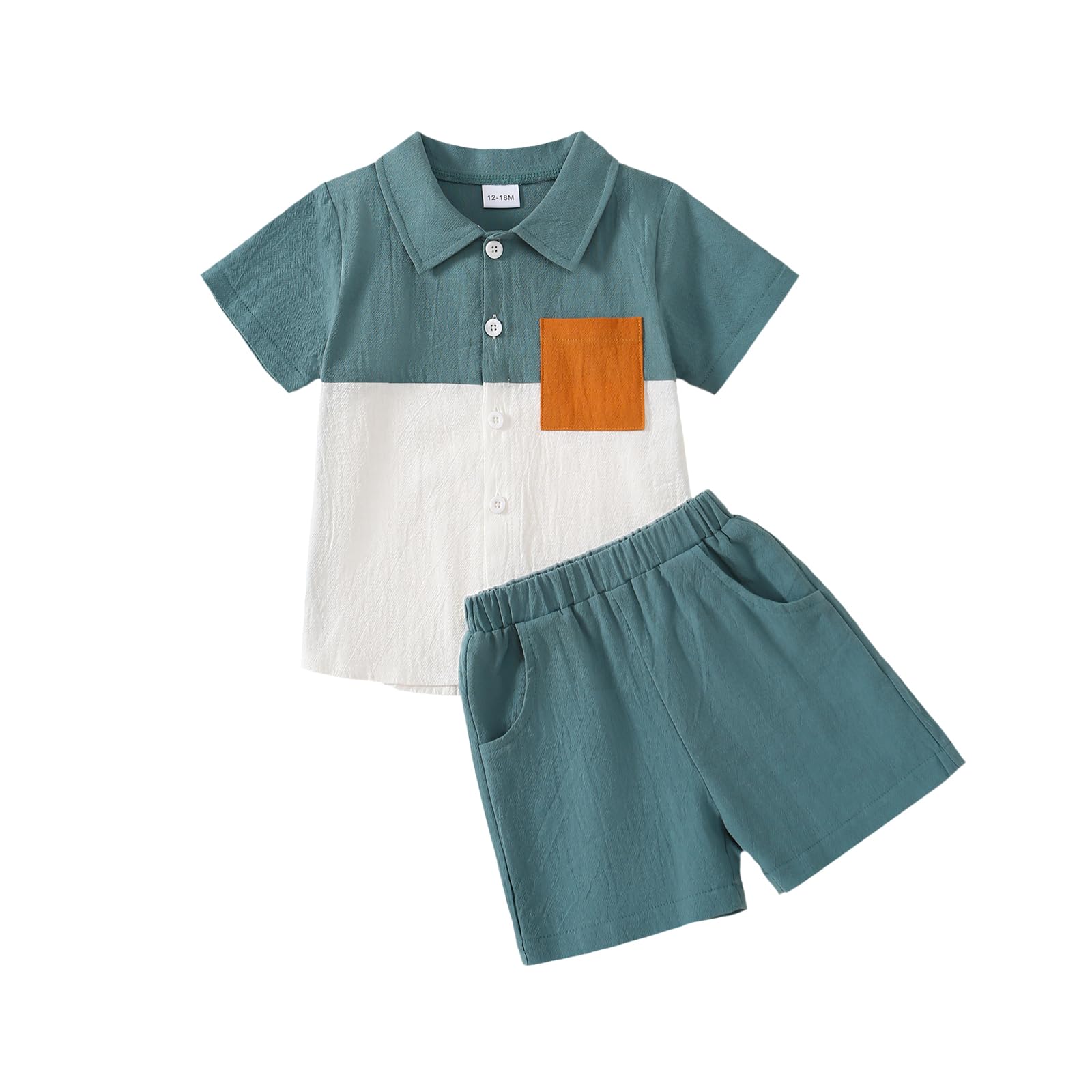 Photo 1 of ***(HEAVILY USED/ MINOR DAMAGE)***3T Boy Clothes Toddler Little Boys Summer Outfits Short Sleeve Button Down Shirt & Shorts Clothing Set, Bule Button Shirt 3-4T