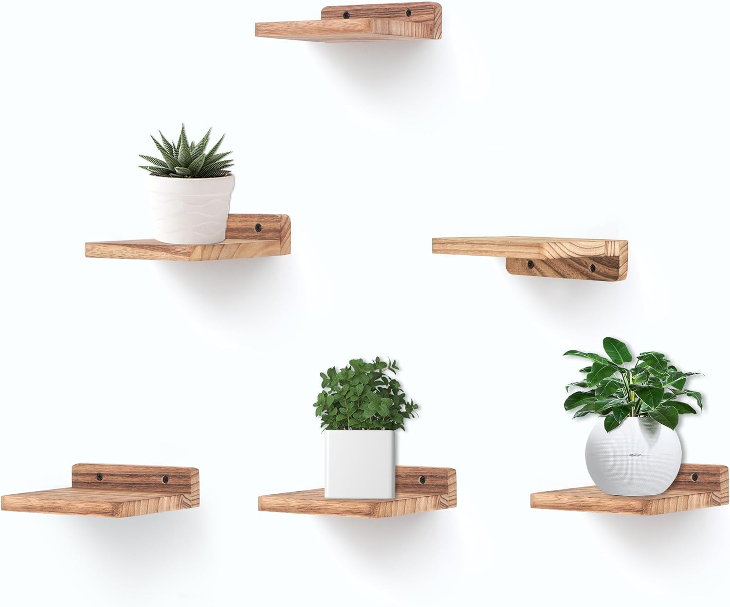 PHOENANCEE 12.7x12.7x4cm, Wooden Square Floating Shelves, Compact Style Mini Wall Shelf for Small Objects, Hanging Wall Shelf Decoration for Bedroom, Living Room, Set of 6(Carbonized Black)