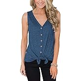 Barlver Women Tie Knot Button Down Shirts Summer Henley Tank Tops Casual Sleeveless Blouse Cotton Tunics Tops