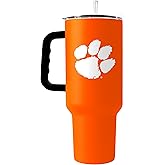 Logo Brands NCAA Clemson Tigers 40oz Flipside Powder Coat Tumbler - Double-Wall Insulated, Reusable Straw, Rugged Handle